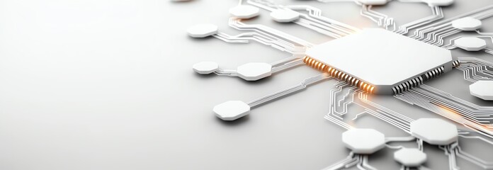 Aufkleber - A close-up view of a modern microchip with intricate circuit designs, symbolizing advanced technology and innovation in electronics. Suitable for tech-related projects or articles.