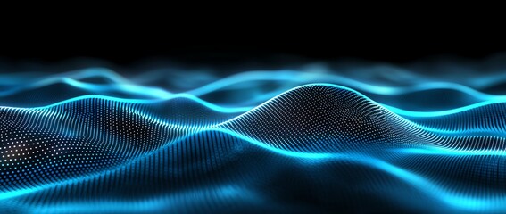 Aufkleber - A mesmerizing abstract visualization of flowing digital waves, emanating vibrant blue light. This image captures the essence of modern technology and digital creativity.