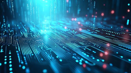 Poster - A stunning abstract representation of a digital circuit with glowing lights, symbolizing advanced technology and innovation