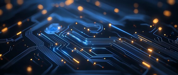 Aufkleber - This image showcases a close-up of a modern circuit board filled with intricate patterns and glowing elements, symbolizing advanced technology and innovation in electronics.