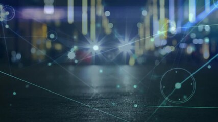 Poster - Network of connections and data processing animation over city street lights