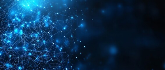Poster - a stunning abstract digital background showcasing a network of glowing blue nodes and lines, ideal f