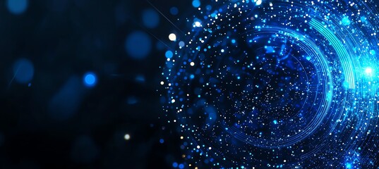 Poster - A captivating abstract image featuring a blend of blue hues and sparkling particles. Perfect for conveying themes of innovation, digital landscapes, and futuristic concepts.