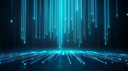 Poster - A mesmerizing display of blue light beams radiating from the ground, creating a futuristic atmosphere. This digital art piece embodies innovation and technological advancement.