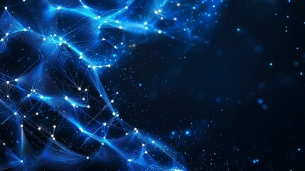 Poster - A stunning digital abstract background featuring luminous blue lines and glowing nodes, creating a sense of depth and innovation. Perfect for tech-related themes and designs.