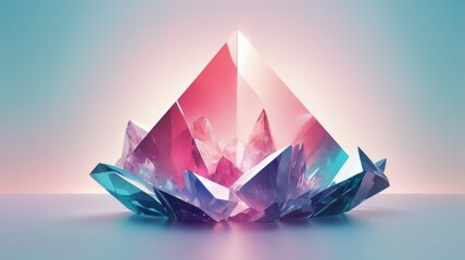 Fototapete - Radiant Crystal Pyramid on Pastel Background