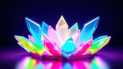 Fototapete - Radiant crystal lotus in dark studio