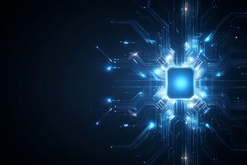 Aufkleber - Futuristic blue circuit board design featuring a central processing unit. An abstract representation of the digital age showcasing intricate circuitry and glowing lights.