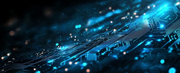 Aufkleber - A stunning futuristic circuit board glowing with blue lights, representing advanced technology and innovation. The intricate design creates a mesmerizing digital landscape.