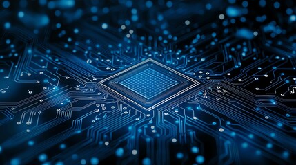 Aufkleber - A close-up view of a microchip surrounded by intricate circuit patterns, showcasing the advanced technology of modern electronics and the innovation driving the digital age.