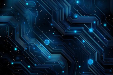 Aufkleber - Abstract digital circuit board design with glowing blue lines and nodes against a dark background, representing innovation and modern technology in a visual form.