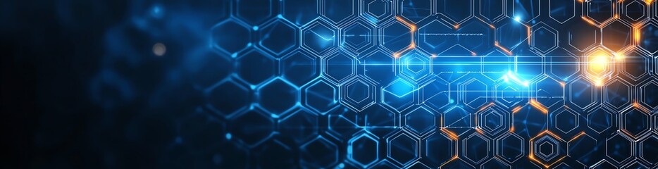 Poster - A captivating abstract representation of digital technology with intricate hexagonal patterns and glowing elements, symbolizing innovation and futuristic concepts in a modern setti