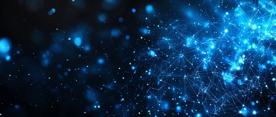 Poster - a vibrant abstract representation of digital connections, featuring glowing blue particles and lines