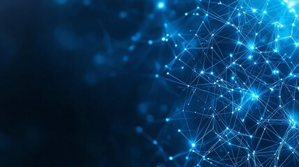 Poster - An abstract depiction of interconnected nodes and glowing blue lights, symbolizing technology, networks, and digital connectivity in a modern, futuristic setting.