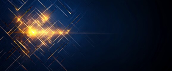 Poster - A captivating abstract image featuring brilliant golden light flares against a deep blue backdrop, creating an enchanting atmosphere perfect for backgrounds or design projects.