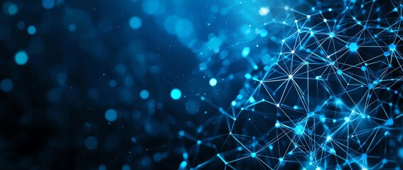 Poster - a captivating abstract representation of a digital network featuring glowing blue nodes and intercon