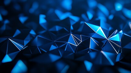Poster - Abstract blue geometric shapes forming a stunning 3D landscape with sharp angles and vibrant lighting, perfect for backgrounds, wallpapers, or digital designs.
