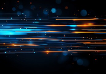 Poster - An abstract image showcasing dynamic streaks of light in blue and orange against a dark background. Perfect for use in technology, art, and design projects.