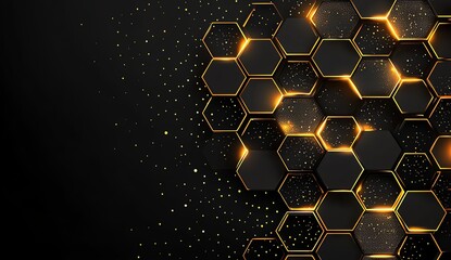 Poster - This striking graphic features a modern hexagonal pattern in gold and black, creating a stylish and sophisticated design for various digital and print applications.