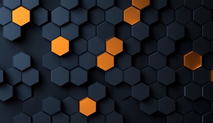 Poster - A visually striking pattern of hexagons in black and orange, showcasing modern design elements suitable for tech-related projects or contemporary art.