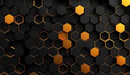 Poster - A captivating abstract background featuring a pattern of hexagons in black and gold tones. This geometric design adds a modern and sophisticated touch to any project.