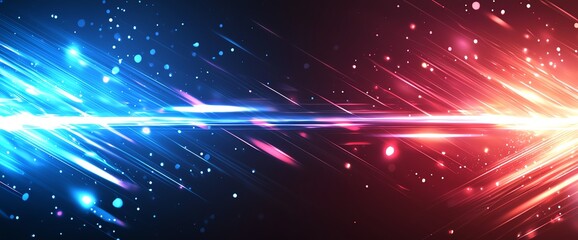 Poster - A dynamic abstract background featuring vibrant blue and red light beams, combining elements of energy and movement. Ideal for use in digital designs, banners, and tech visuals.