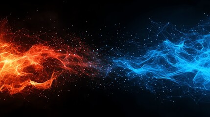 Poster - A stunning visualization of the elemental clash between fire and ice. Dynamic red and blue waves of energy create an abstract and vibrant background, perfect for creative projects.