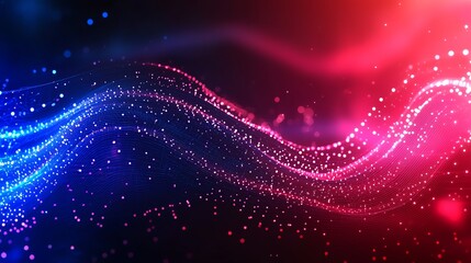 Poster - A captivating wave of colorful light, showcasing vibrant blue and red hues intertwined with sparkling particles