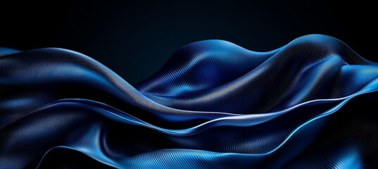 Poster - This image features smooth, flowing waves of deep blue fabric, capturing a sense of elegance and fluidity