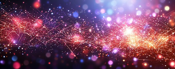 Poster - A vibrant, abstract background filled with glowing lights and connections. The colorful bokeh effect creates a sense of movement and energy, perfect for creative projects.