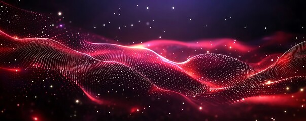 Poster - A stunning visual display of red waves intertwined with stars, creating a mesmerizing abstract background. Ideal for digital projects, presentations, and artistic explorations.