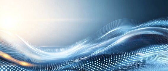 Poster - A captivating abstract design showcasing flowing blue waves, enhanced by glowing light and dotted patterns, representing innovation and digital transformation.