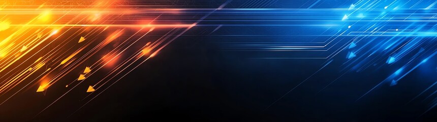 Poster - A vibrant abstract background featuring dynamic lines in orange and blue hues, perfect for technology and design themes. Ideal for websites, presentations, and creative projects.