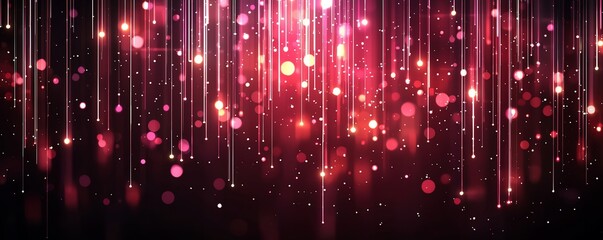 Poster - A stunning abstract background featuring vibrant pink and red bokeh lights, cascading vertical lines, creating a magical and enchanting mood for artistic designs.