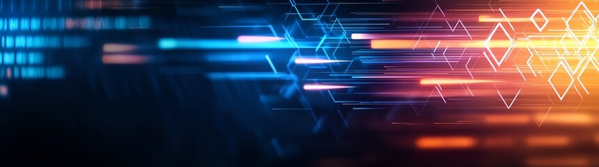 Poster - A vibrant digital background showcasing a blend of blue and orange light streaks, representing speed and innovation in technology. Perfect for tech-related projects.
