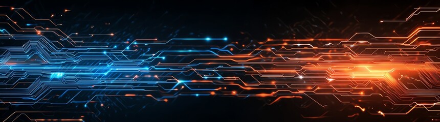 Aufkleber - A striking abstract digital background featuring vibrant blue and orange lines that represent technological advancement and innovation