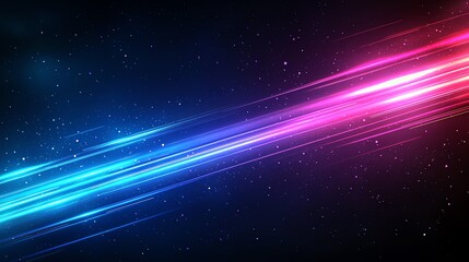 Poster - An abstract digital background featuring vibrant pink and blue light streaks against a dark starry backdrop, perfect for use in design projects, banners, or wallpapers.