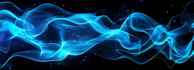 Poster - A captivating wave of blue smoke flows elegantly against a dark background, evoking a sense of mystery and tranquility. Perfect for backgrounds, designs, or artistic projects.