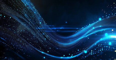 Aufkleber - An abstract image featuring flowing blue lines and luminous dots against a dark background, representing digital innovation and modern technology. Ideal for tech-related projects.