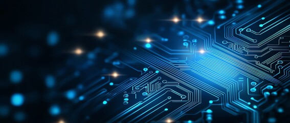 Aufkleber - A stunning close-up view of an abstract circuit board with glowing blue lights. This imagery represents innovative technology, digital connections, and modern electronics.