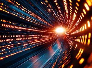 Poster - A dynamic abstract representation of light beams traveling through a tunnel, creating a sense of speed and innovation. Ideal for technology and futuristic themes.