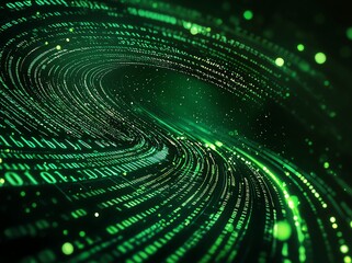 Poster - A mesmerizing swirl of glowing green binary code, creating a futuristic and digital atmosphere