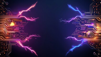 Poster - Futuristic digital circuitry design with vibrant electric sparks
