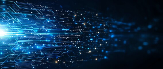 Poster - A mesmerizing digital backdrop featuring a stream of radiant blue light and interconnected lines. Perfect for tech themes, innovation concepts, and visualizing data flow.
