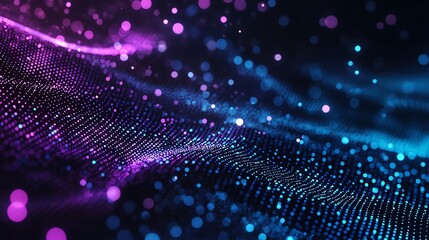 Poster - A vibrant abstract background featuring a wave of colorful dots in shades of pink and blue. The digital pattern conveys a sense of motion and depth, ideal for modern designs.