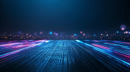 Poster - A vibrant abstract cityscape at night, showcasing bright neon lights and a dynamic flow, evoking feelings of speed and innovation in urban environments.