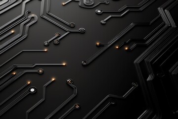 Aufkleber - Close-up view of intricate black circuit board patterns, showcasing glowing lights and connections. Ideal for technologies related to electronics, innovation, and digital networks.