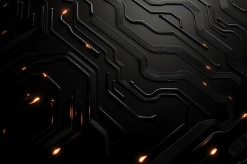 Poster - Abstract circuit board design featuring sleek lines and luminous elements on a dark background, symbolizing innovation and digital connectivity in technology.