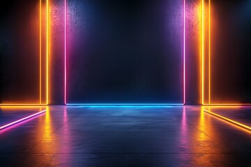 Poster - A vibrant futuristic backdrop featuring glowing neon lights in various colors. The dynamic lighting creates a captivating atmosphere ideal for creative projects.