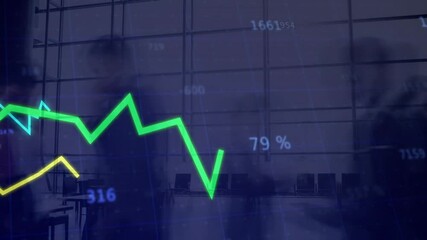 Poster - Animation of green line graph showing 65% with numerical data over office background